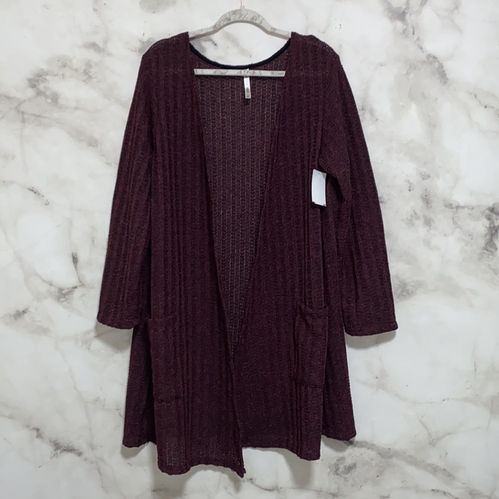 Forgotten Grace Burgundy Marled Open Front Cardigan